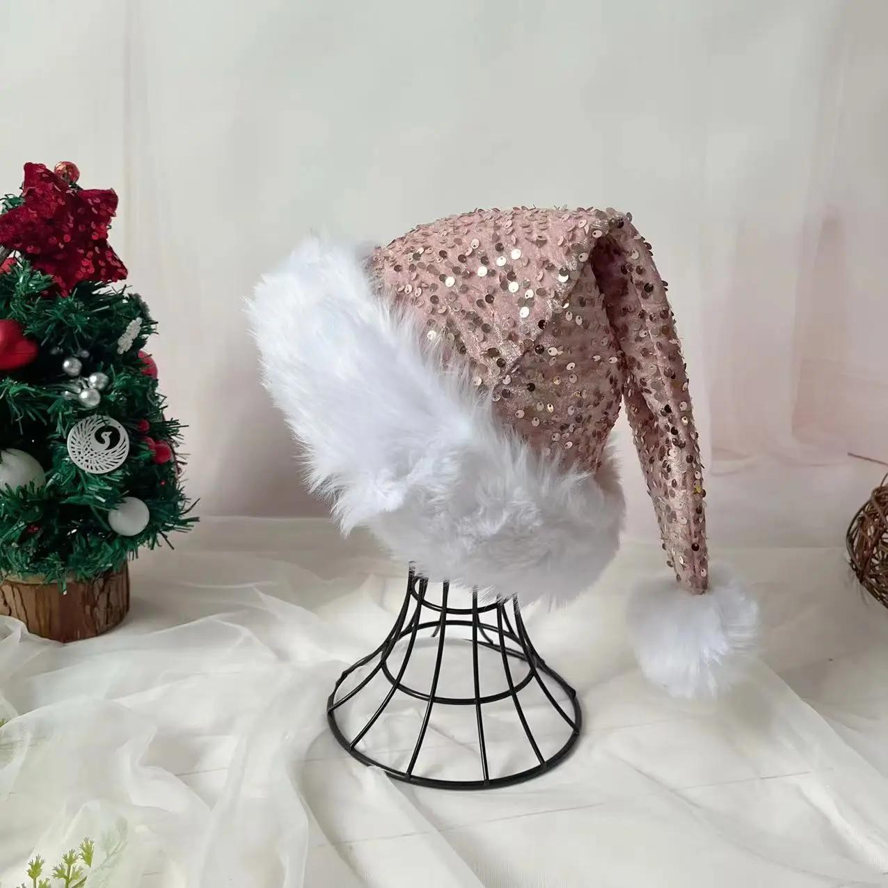 

Взрослая рождественская шляпа с пайетками, Монохромная, Блестящая шапка Санты, Вечеринка, Домашний декор, Красная, Зеленая 31x46cm розовый