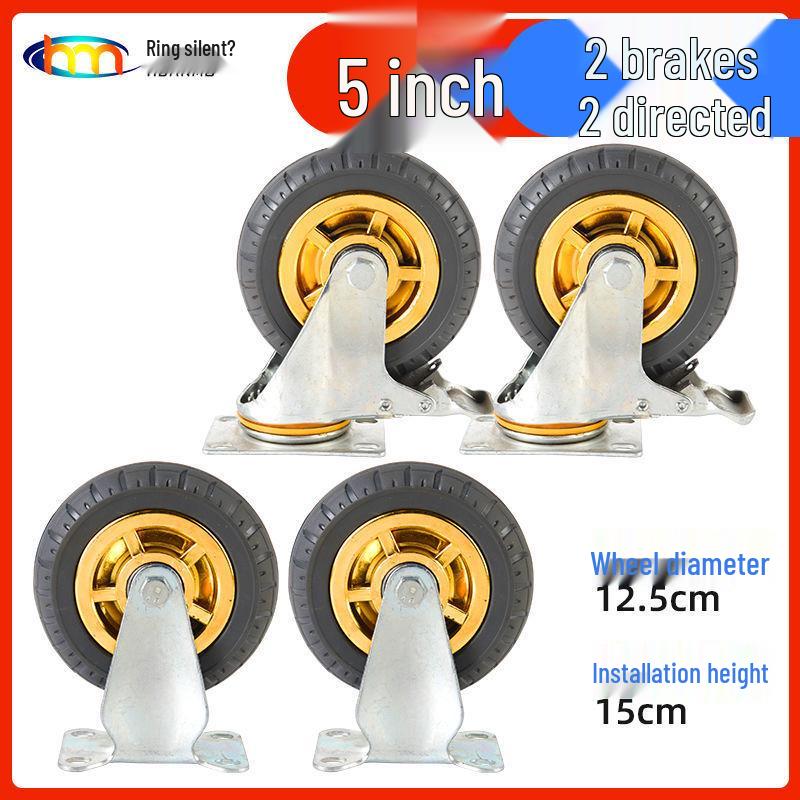 Schwerlast-Gummi-Lenkrollen mit Bremse - Doppelt gelagert, Größen 3/4/5 Zoll