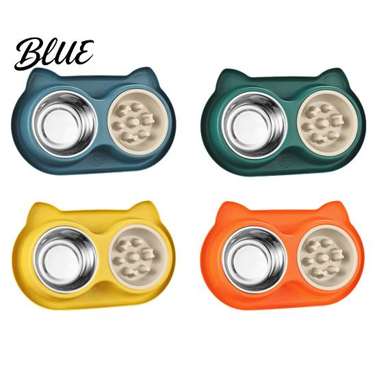 Dual Pet Feeding Station Double Bowls Feeder Slow Feeder Bowl And Stainless Steel