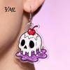 Creative Holiday Jewelry 1 Pair Acrylic Halloween Earrings for Women, 2D Flat Cute Cartoon Ghost Skull Dangle Drop Earrings, Gifts Costume Casual