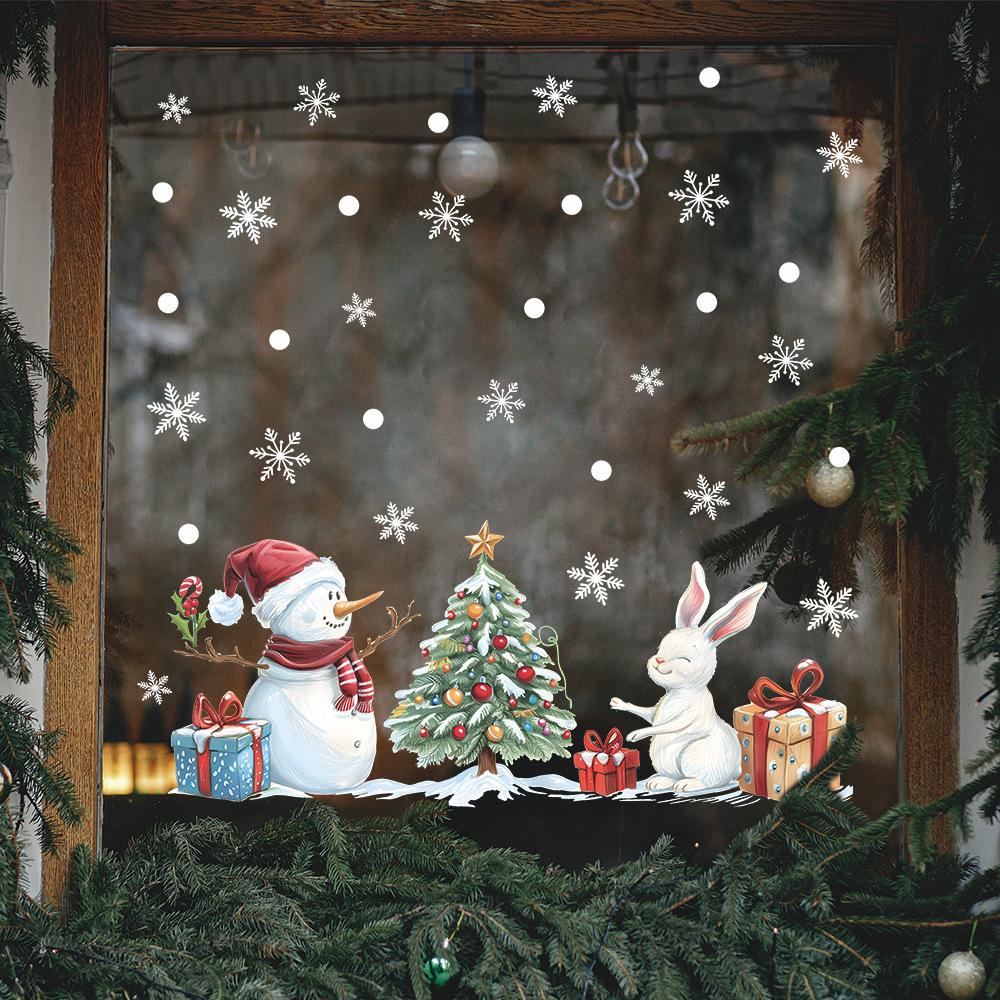 Christmas Snowman Christmas Tree Gift Vitrine Home Beautification Decorative Window Stickers