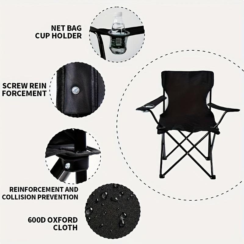Outdoor Camping Chair With Backrest, Portable Picnic Chair, Beach Chair With Carrying Bag, Foldable Fishing Chair With Cup Holder, Foldable Outdoor