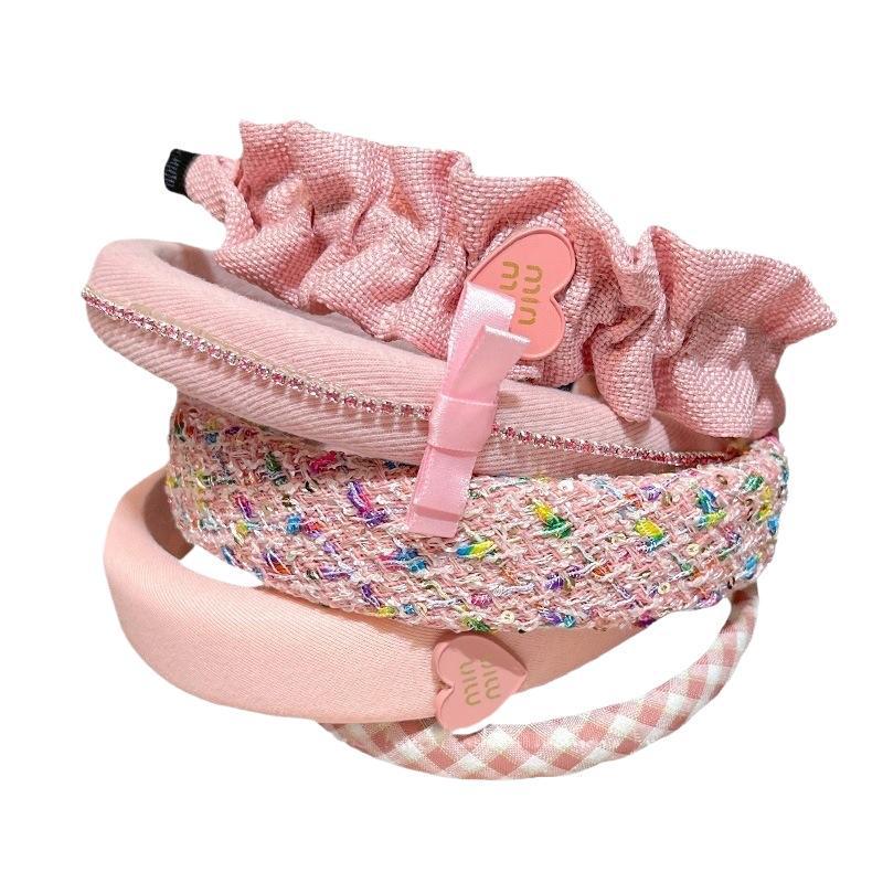 Faixa de Cabelo Rosa Retro com Coroa Alta Antiderrapante para Meninas - Coleção Verão 2024