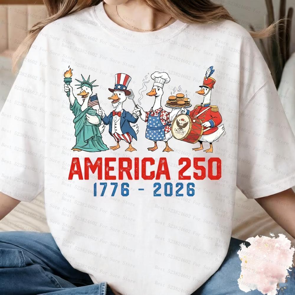 Vintage America 250 Duck Graphic Tshirt 17762026 USA Independence Day Tee Women Tshirts Unisex Casual Patriotic Short Sleeve Tops