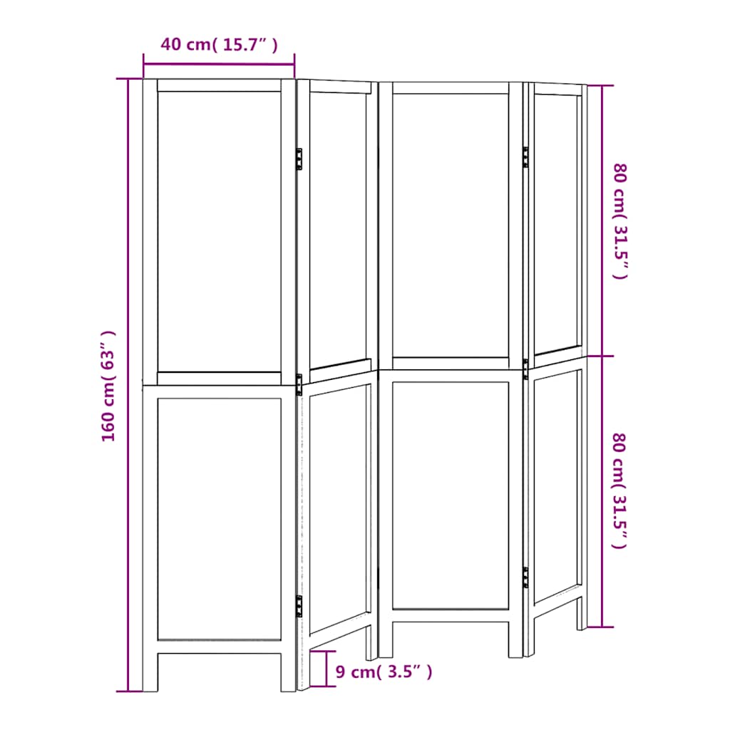 4 Piece Room Divider White Solid Paulownia Wood