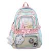 Schoolbag Japanese contrasting color bow backpack female junior high school appearance large capacity student pain bag ins transparent bar backpack
