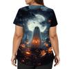 Women V Neck Short Sleeve Work Top with Side Slits and Pockets Halloween Pumpkin Print Shirt Suitable for Professional Use and Casual Wear