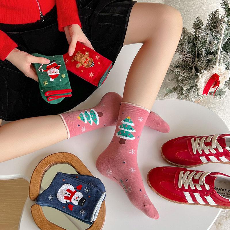 Kids Christmas Socks 2 4 8 Pairs Cotton Warm Mid Calf Unisex Knit Snowflake Elk Pattern Holiday Gift For Boys Girls