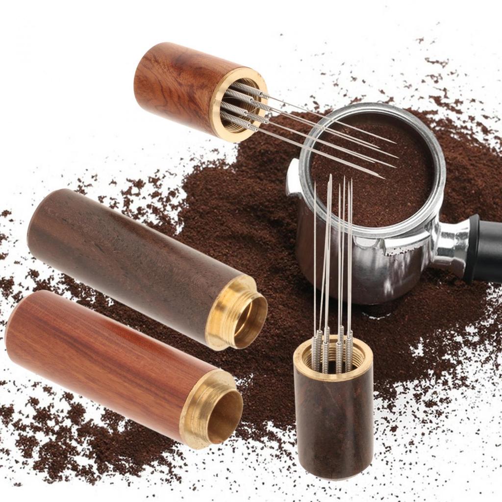 Coffee Masher Distributor Wooden Handle 8 Pens with Stand Powder Stirring Tool Espresso
