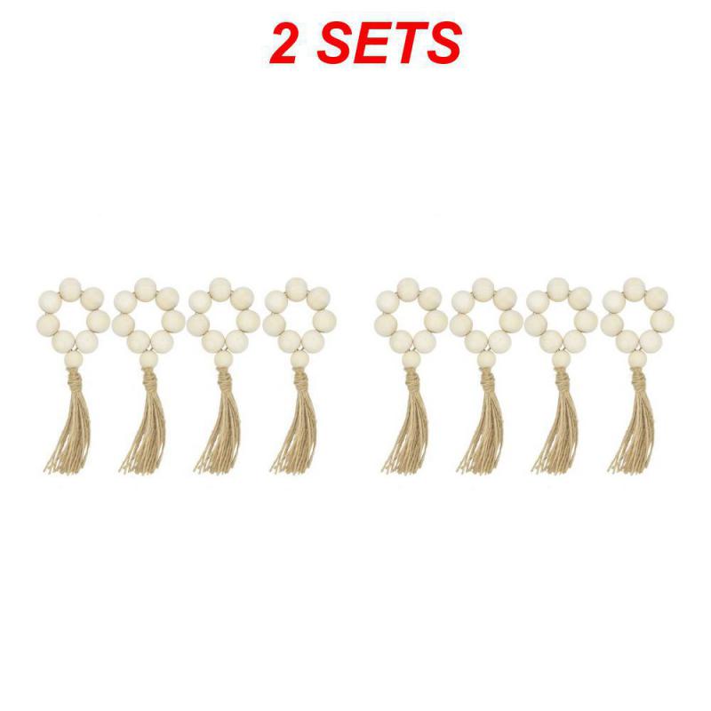 Wood Bead Napkin Rings Napkin Holders With Tassels Hand-Woven Boho Buckles For Christmas Farmhouse Wedding Home Table Decoration