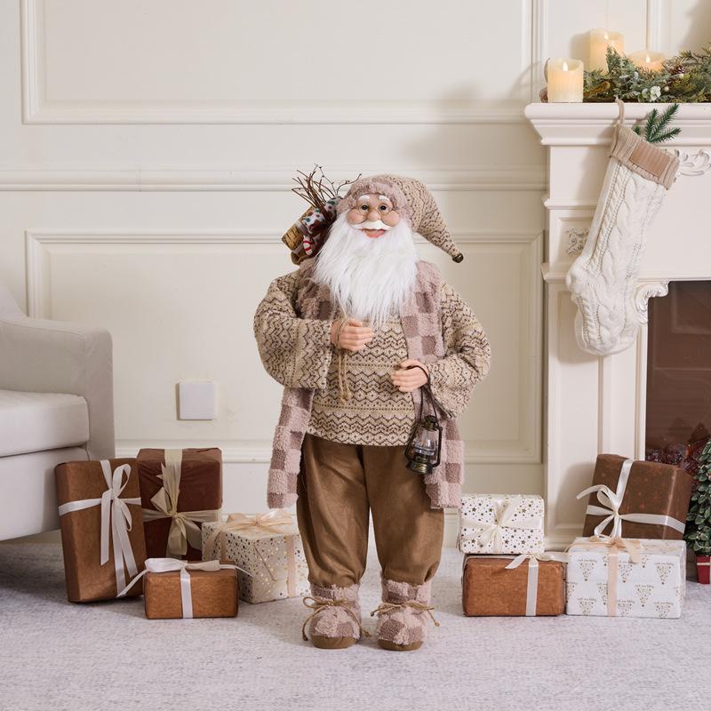 Red Plum Standing Santa Claus with Christmas Tree Sequin Figurine - Holiday Window Display Ornament