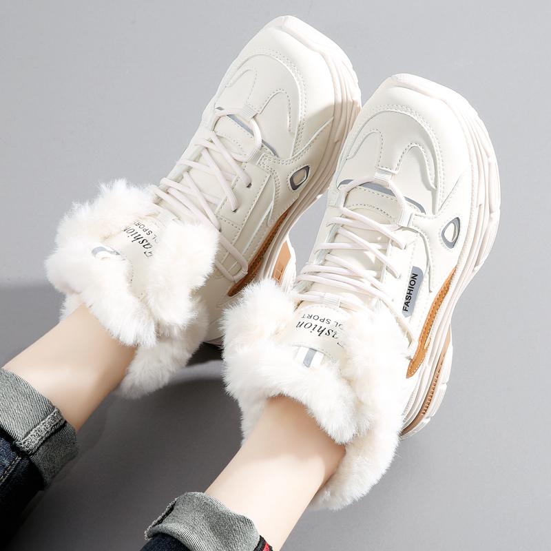 36-43 Winter Dames Grote Mode Pluche Casual Katoenen Schoenen Sneeuwlaarzen Warm Sportieve Papa Schoenen Dames Korte Laarzen