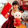 Tang Suit Plushie Fluffy Sheep Plush Doll, 2027 Lunar New Year Festive with Lucky Home Decor Bag Plushie, Soft Stuffed Animal Toy for Desktop Display
