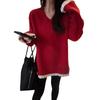 Women's Korean V-Neck Mid-Length Knit Sweater - Autumn/Winter 2024, Casual Loose Fit, Slimming, Soft & Fluffy.