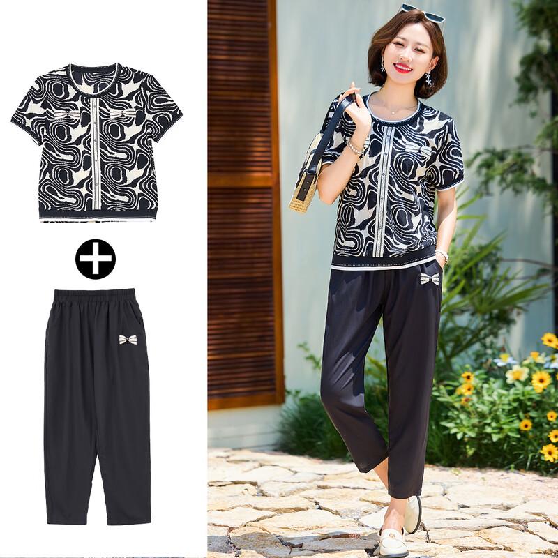 Women s Casual Summer Sportswear Two-Piece Set 4XL чёрный