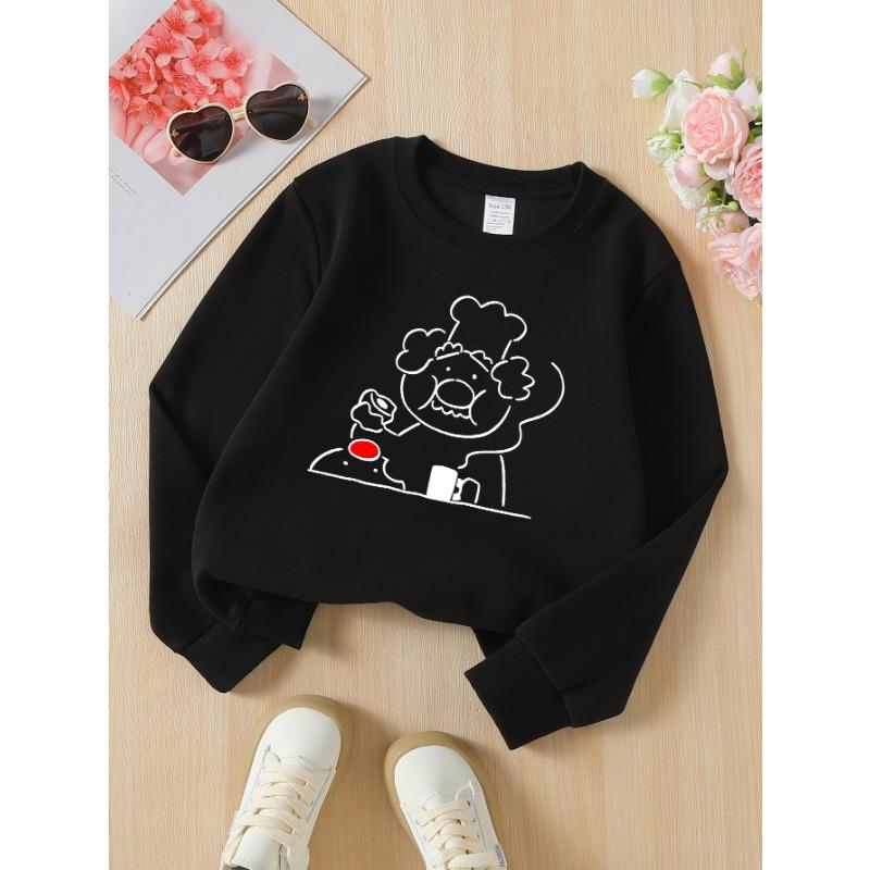 European sizes Girls' Long-Sleeve Round Neck Sweatshirt "Chef Cooking" Print, Spring/Autumn, Casual, Daily & Sports.