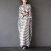 Damen Baumwolle Leinen Gestreiftes Kleid Sommer Locker Große Größe 4XL 5XL Maxikleid Robe Femme Lässig Lang Boho Kaftan Muslimisches Kleid