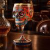 Themed Party Wine Glass Gothic Skull Glass Hand Painted Skeleton Goblet Day of The Dead Altar Accessory Decor Unique Bar Gift for Halloween Luxury