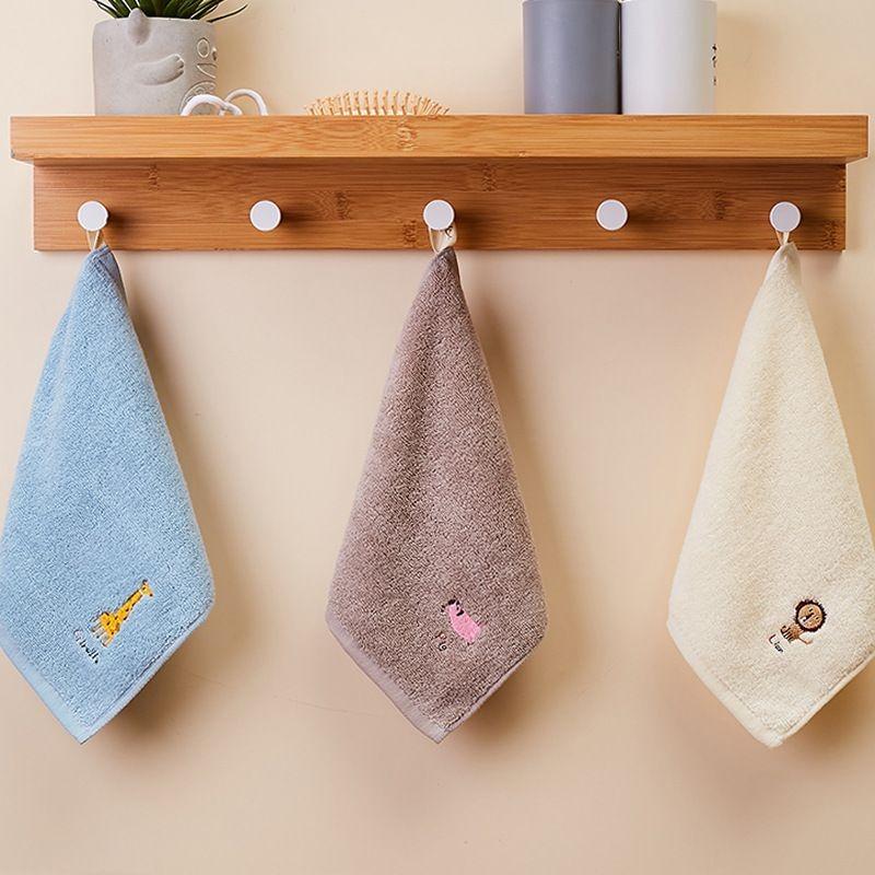 5pcs Cotton Small Square Towel Cartoon Embroidered Plain Color Hook Children's Square Towel