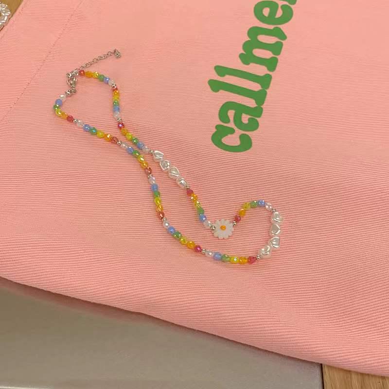 High-End Korean Floral Beaded Pearl Necklace & Bracelet Set for Women