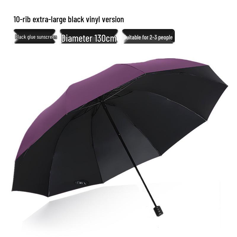 Large Dual-Purpose Sun and Rain Umbrella for 2-3 People, Reinforced Three-Fold Design with Printed Logo