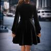 2026 Women's Elegant Korean Black Velvet Square Neck Dress - Perfect for Autumn/Winter