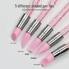 5-Piece Nail Art Silicone Pen Set: Double-Ended Embossing, Hollow Carving, Mirror Powder Brush with Rhinestone Holder.