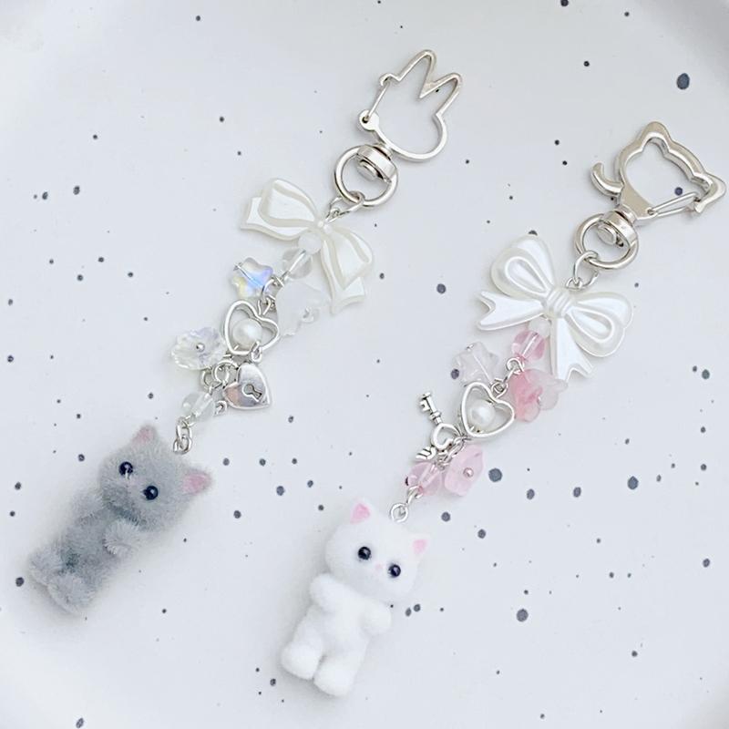 Ciondolo Gatto Floccato Kawaii Laccetto per Telefono Catena Carina per Telefono Cellulare Ciondolo per Zaino Ciondolo per Custodia Cuffie Regali