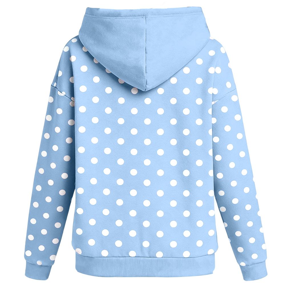 Damen Langarm Kapuzensweatshirt mit Polka-Dot-Print und Brustfalten
