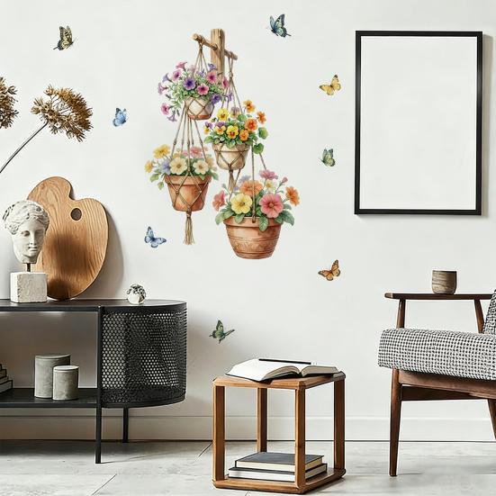 Green Potted Plants Wall Stickers Peel And Stick Floral Plants Vines Wall Art Decor for Living Room Bedroom Office