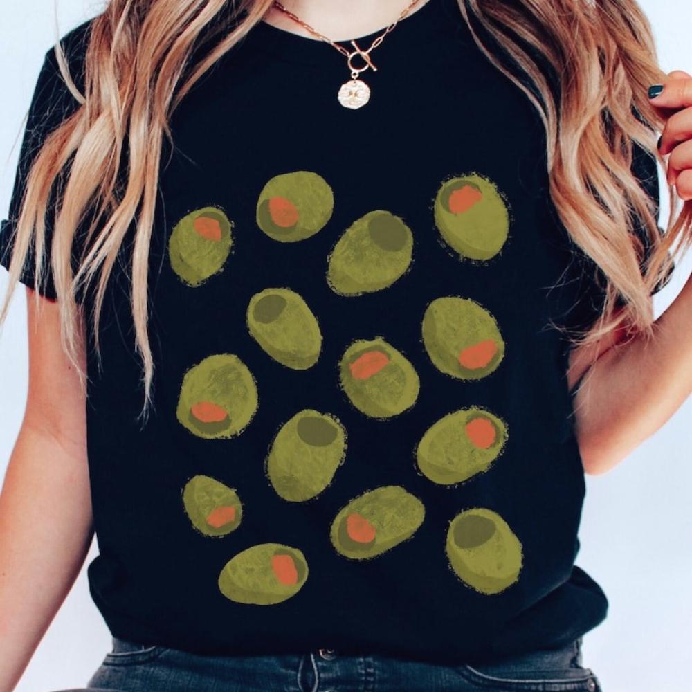 

Retro Olive Lover Graphic T Shirts Women Unisex Casual Cotton Pastoralism T Shirts Creative Streetwear Tops Tee Shortsleev S