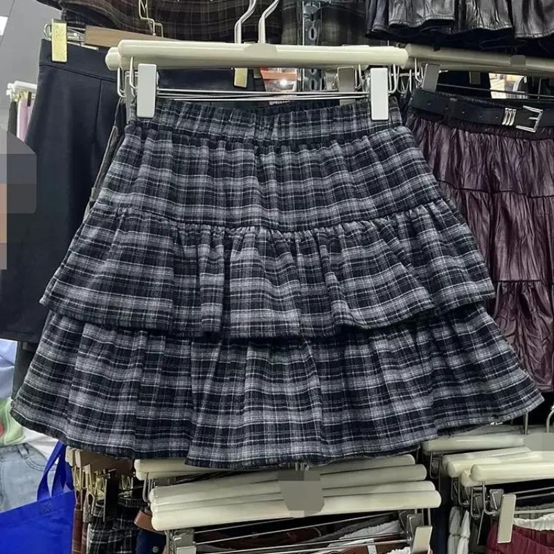 Japanese Y2k Cute Ruffled Plaid Skirt Punk Rock Subculture Cake Skirts Japanese Preppy Style Casual New 2025 Women Skirts
