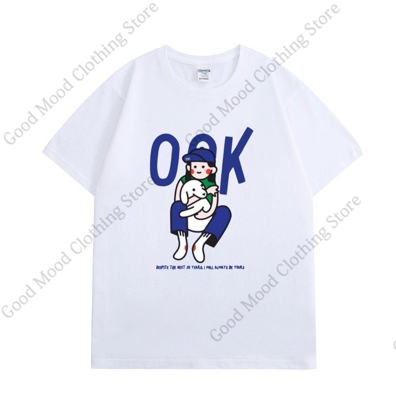 

Lingling Kwong same T Shirt Fashion Cute Cartoon Letter Print Tshirt Unisex Women Summer High Quality Cotton Short Sleeve Tee Tops S