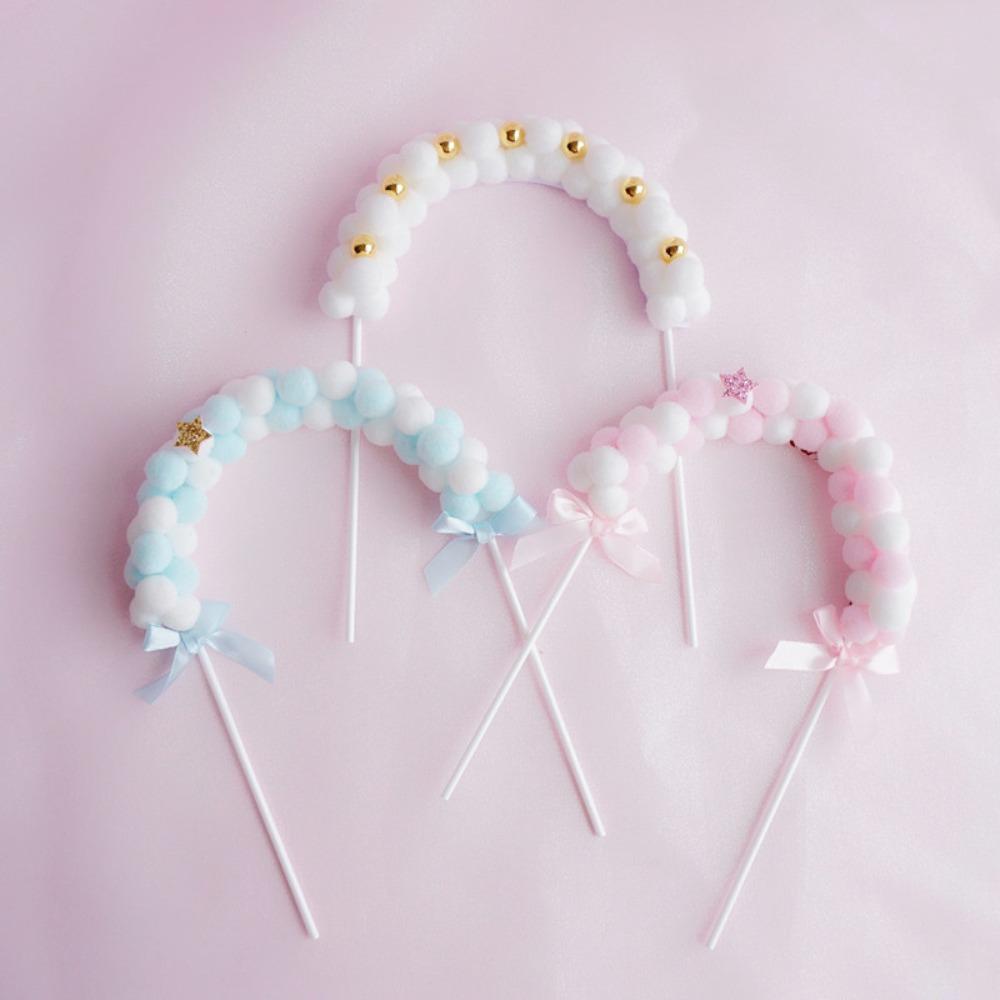

1Pcs Gold Bead Arch Fur Ball Pendant Soft Pompom Cloud Cake Decoration Cute Party Supplies Birthday