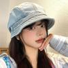 Japanese Short Brim Denim Cap All-Match Leisure Visor Hat Fashion Denim Bucket Cap  Male and Female