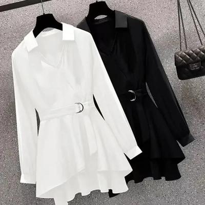 Blusas Femininas Camisas de Verão Manga Curta Primavera Cintura Alta Manga Longa Camisa Casual Elegante Trabalho Slim Fit Branco Preto Y2k Top