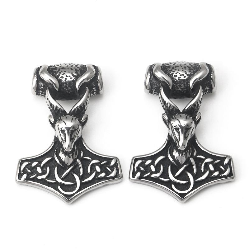 Retro Thors Hammer Widderkopf Edelstahl Anhänger Halskette