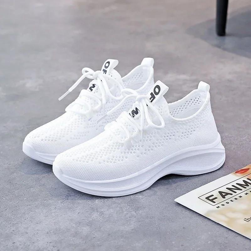2024 Spring Summer Sneakers Leisure Fashion Running Mesh Breathable Women Soft Sole Zapatillas De Mujer Solid Lace Up Tennis