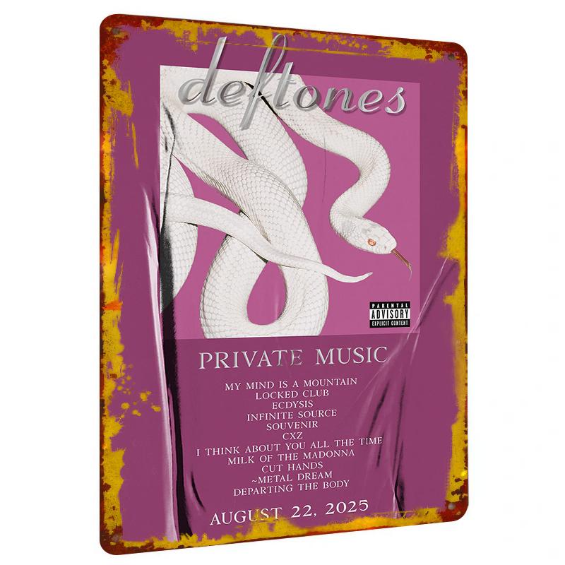 Deftones Private Music Album Cover Metal Tin Sign White Snake Art Print Wall Decor for Music Fans 20x30cm(7.8x11.8inch)
