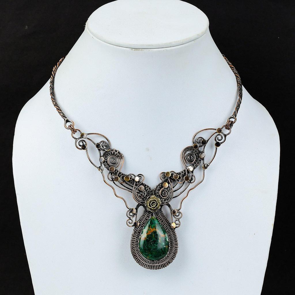 Cuprite Chrysocolla Necklace Copper Wire Wrapped Gemstone Necklace Adjustable Necklace Handmade Copper Jewelry Gift For Mom Designer Jewelry