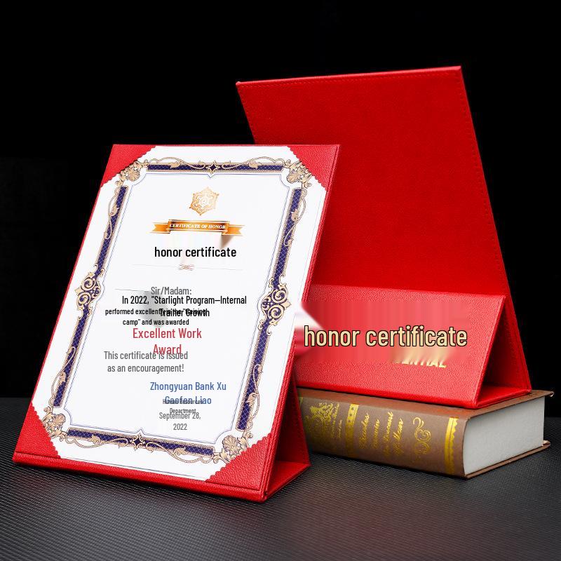 A4 Leather Honor Certificate Stand with Hot Stamping Customization