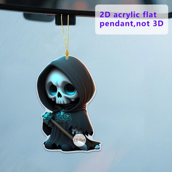 Cloak Skeleton Man Pendant 2D Flat Acrylic Bag Charm Car Rearview Mirror Ornament Halloween Christmas Tree Decoration