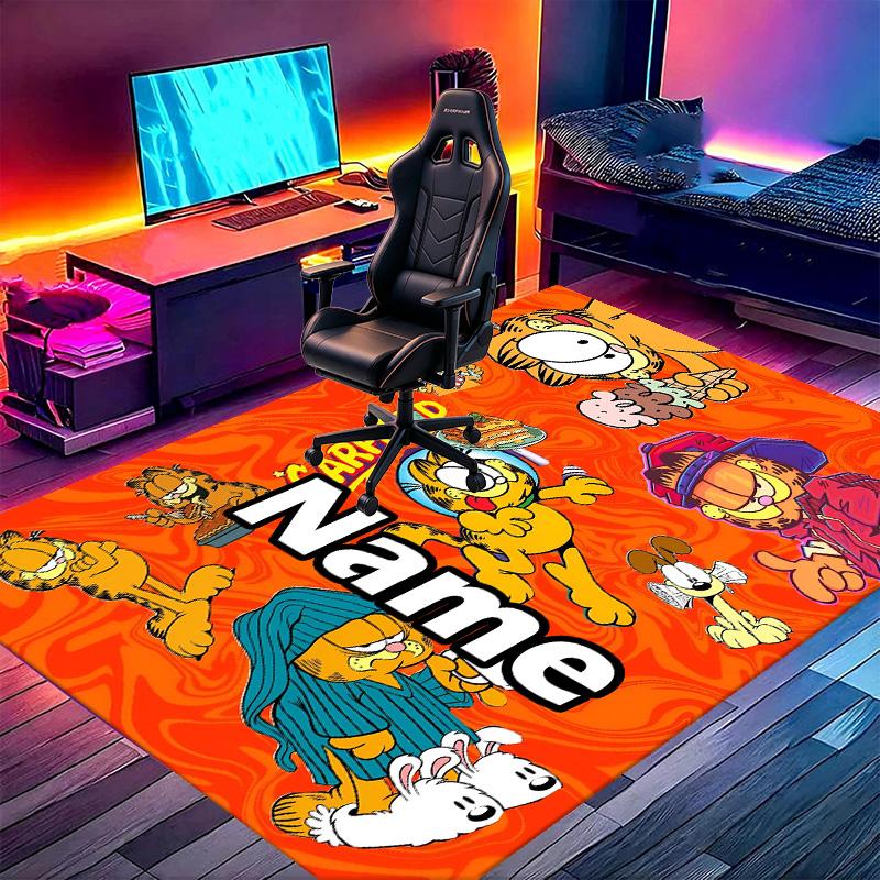 Custom Name Personalized Garfield Print Carpet, Versatile Home Decor Rug, for Playroom, Apartment, Balcony, Entryway, Hallway Gift