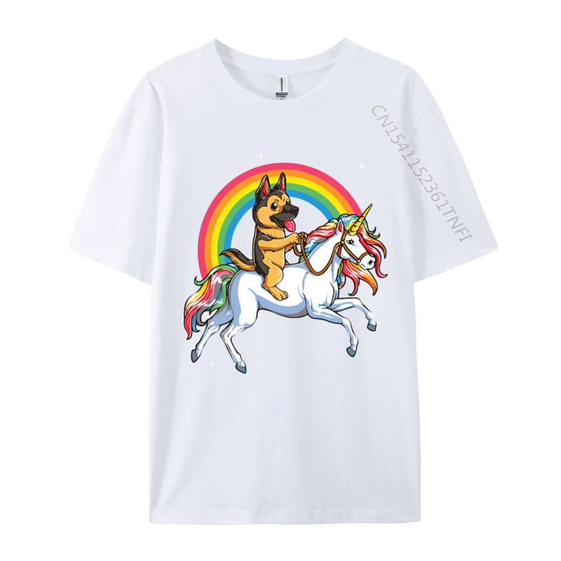 

German Shepherd Unicorn Girls Space Tshirt Black Top Tshirts Brand New Cotton Cute Style Group Mens S