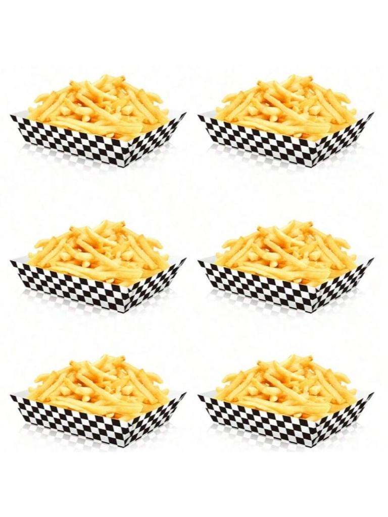 Rennsport-Foodbox mit großer Kapazität, schwarz-weiß kariert, geeignet für Snack-Tabletts, Imbiss zum Mitnehmen, Geburtstags-Themenpartys