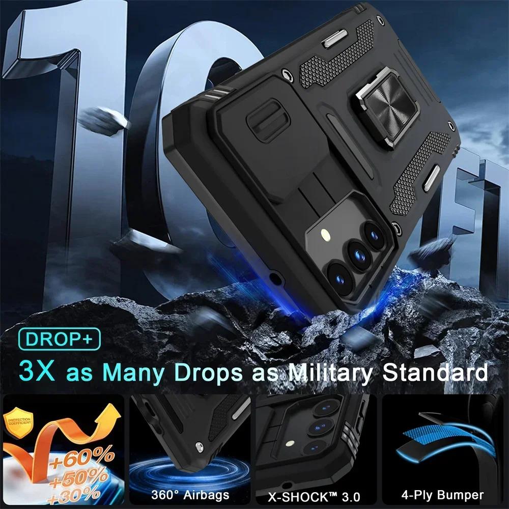 Slid Camera Anti-Drop Protect Cover For Samsung A57 A37 A56 A36 A26 A16 A55 A35 A25 A15 A54 Metal Ring Magnetic Stand Phone Case