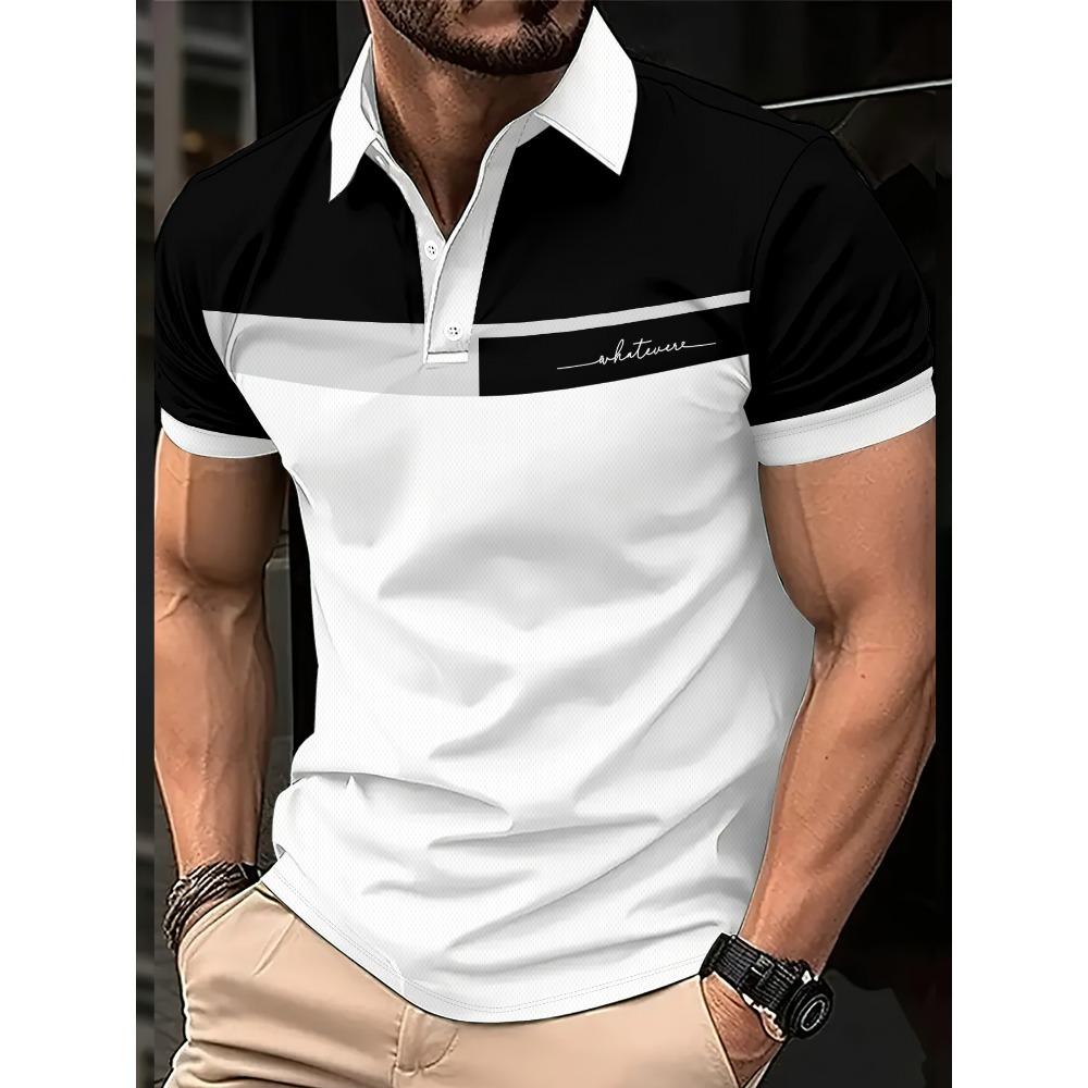 Summer men s short sleeved polo shirt 3D letter pattern print S
