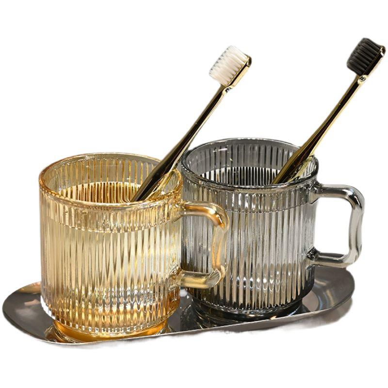 KaYou Luxus-Zahnbürsten- & Mundspülbecher-Set – Eleganter Glasständer & Paarfreundliches Design.