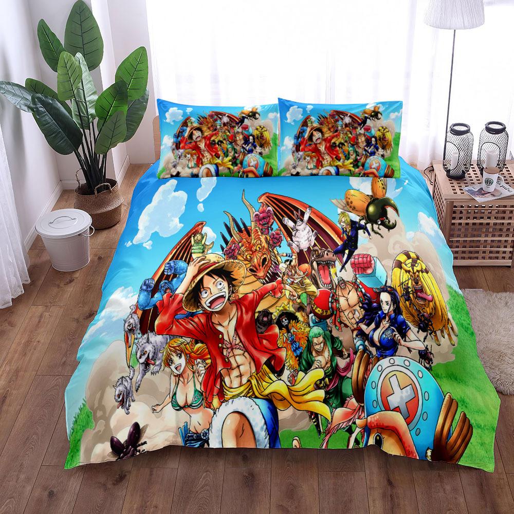 Anime O-Ones Pieces Bedding Set Japanese Luffys Duvet Cover Pillowcase for Children Boys Gift Single Queen King Size