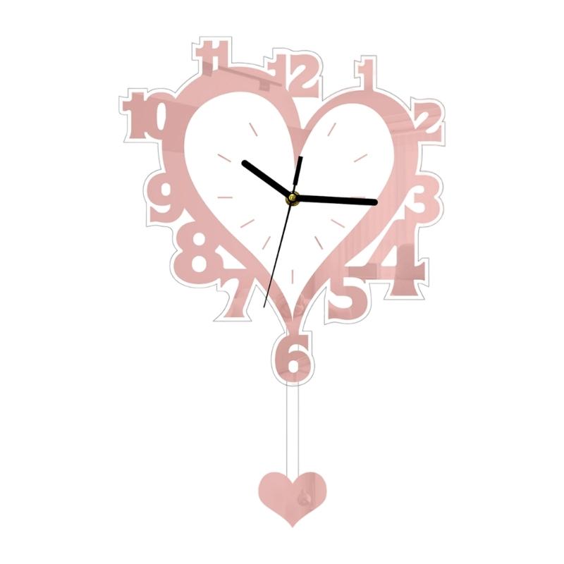 Heart Clock for Kitchen Bedroom Decorative Clock Acrylic Wall Clocks Battery Operated Pendulum Wall Clock None Ticking